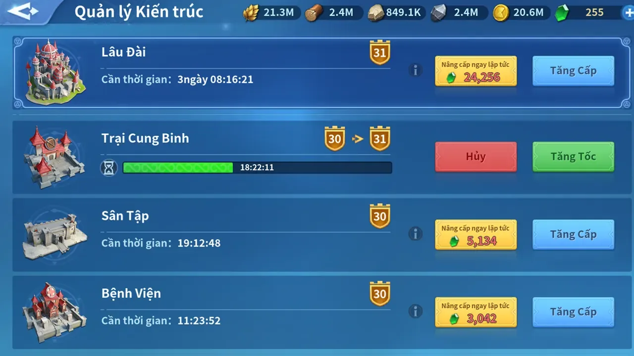 để hàng chờ xây dựng trống