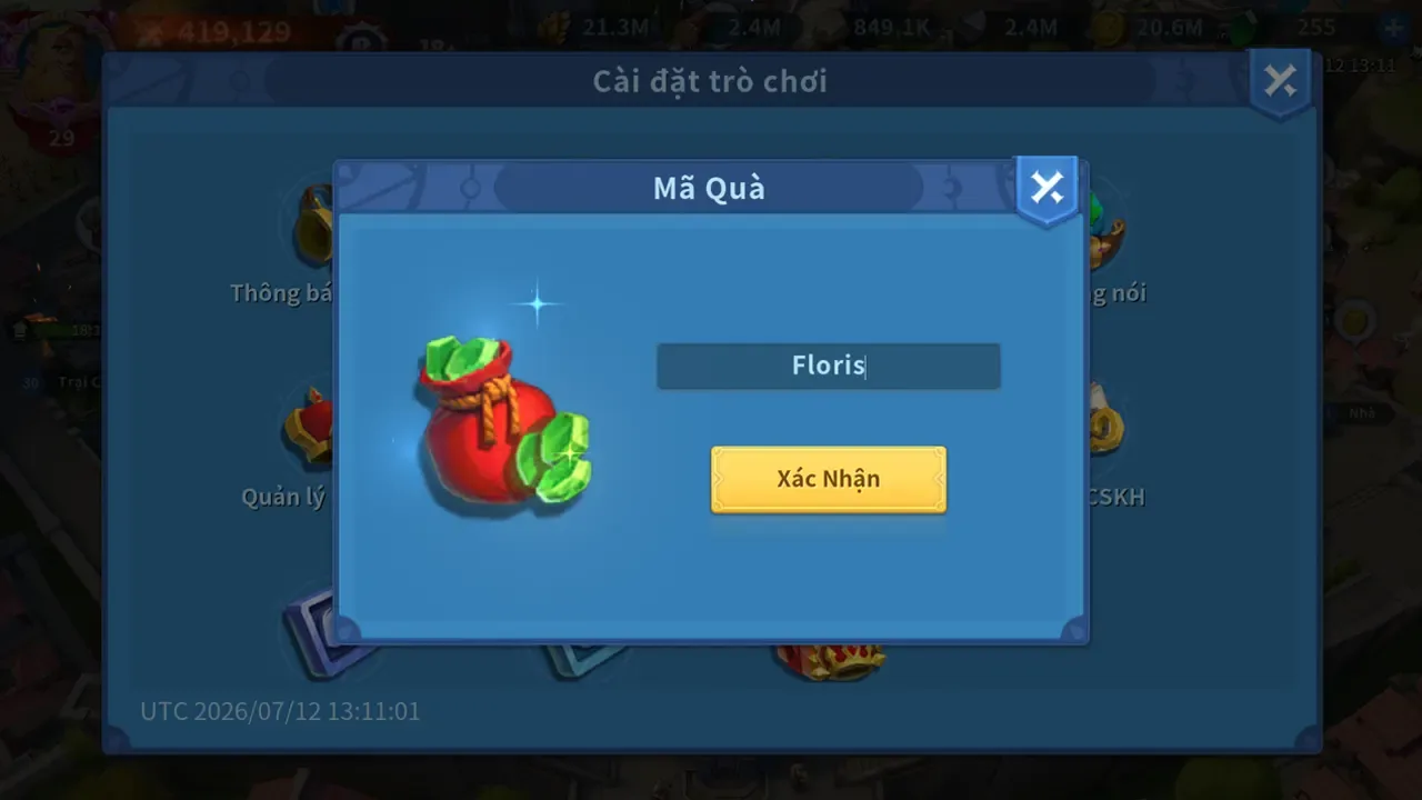 nhập giftcode trong infinity kingdom